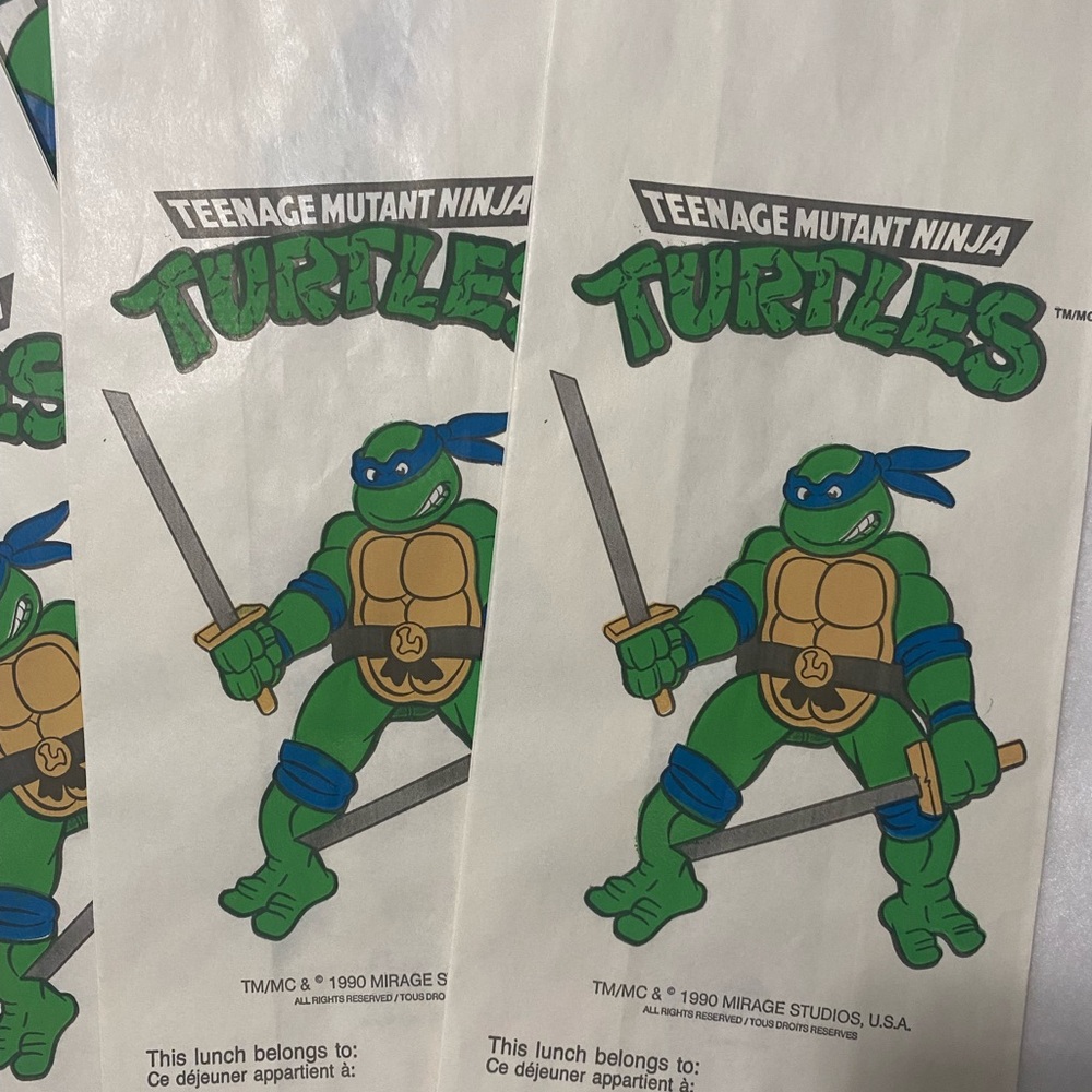 Vintage 1990 TMNT Teenage Mutant Ninja Turtles Lunch Bags Party Favor Bags set